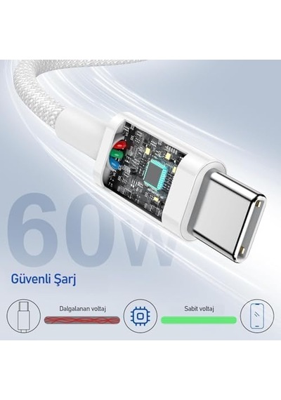 Labs, Buff Bl74 Örgülü 60w 1.2m Data Ve Şarj Kablosu, Bükülmeye Dayanıklı, Hızlı Şarj, Type-c To Type-c