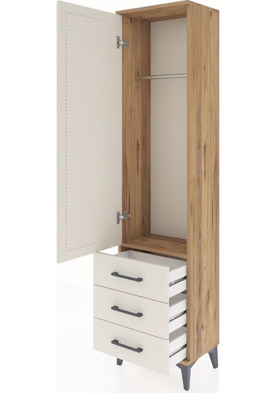 Arges Dolap Tek Raflı 3 Çekmeceli Tek Askılı 44x30x182 Çam-ay... Çam