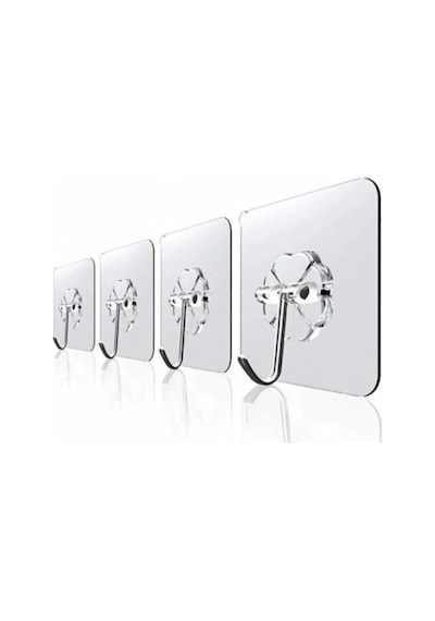 3 Adet Güçlü Şeffaf Duvar Askısı Askılığı Yapışkan Metal Kancalı Mutfak Banyo Askı