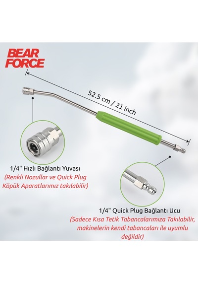 Robeve Bear Force Basınçlı Yıkama Uzatma Çubuğu 53 Cm - Paslanmaz Çelik - 1/4" Quick Plug Oto Yıkama Aparatı
