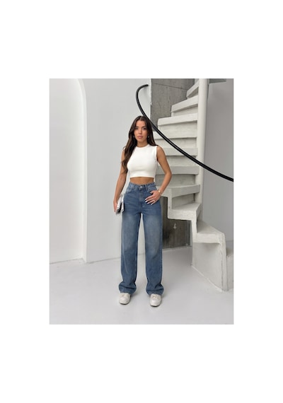 Bluemarlin Tint İşlemli Yüksek Bel Straight Denim Pantolon Tint İşlemli