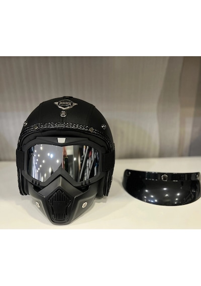 Kask Tex 701 Jyt Siyah Deri + Kask Maskeli