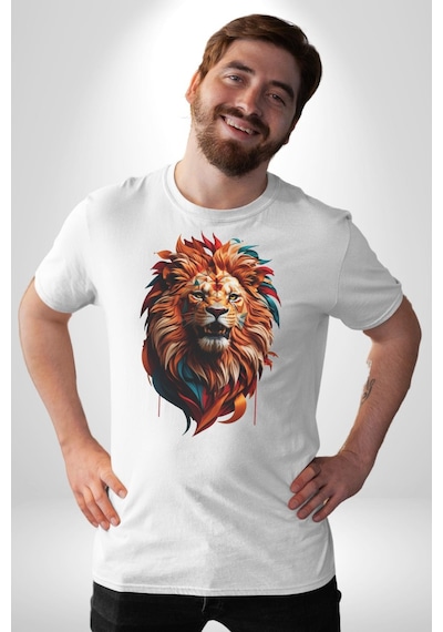Renkli Kaplan Kükrüyor Unisex Unisex Beyaz Organik Baskılı T-shirt Penye Yüksek Kalite Beyaz