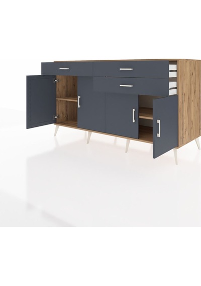 Kronos Konsol 2 Raflı 3 Çekmeceli 4 Kapaklı 176x59x99 Çam-antrasi Çam-antrasit