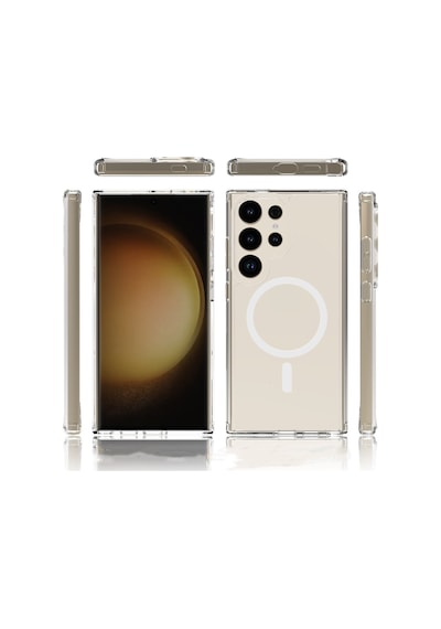 Vendas Galaxy Uyumlu S25 Ultra Kılıf M-safe Şarj Özellikli Şeffaf Sert Pc Zore Embos Kapak + Kamera Lens + Nano Ekran Koruyucu Şeffaf