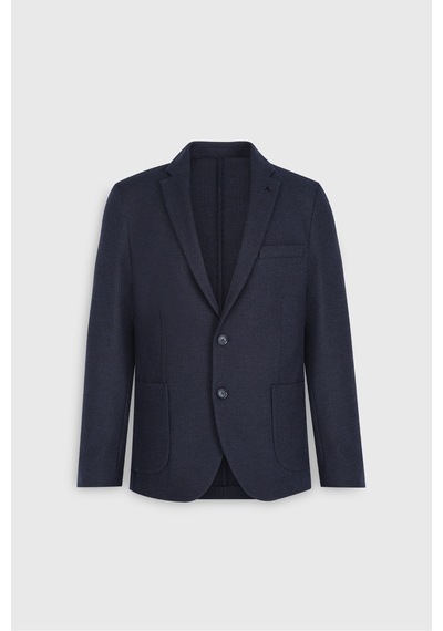 Ac&Co / Altınyıldız Classics Erkek Lacı Yünlü Slim Fit Dar Kesim Mono Yaka Armürlü Torba Cepli Ceket Lacı Lacivert
