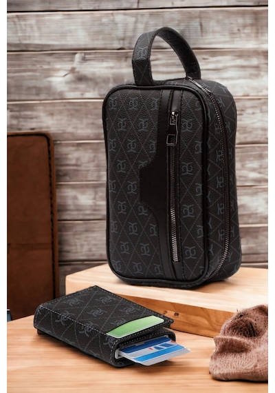 Newish Polo Erkek Deri Mekanizmalı Cüzdan Ve Portföy Clutch Traş Kozmetik Bakım Ve Günlük El Çantası 14x24cm New171 - Antrasit