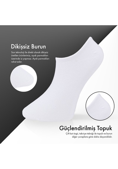 Lion Monroe Saf Bambu Erkek Sneaker Beyaz Çorap Dikişsiz Görünmez Bilekte Spor Çorap Premium 6'lı L5952aznb Softaura