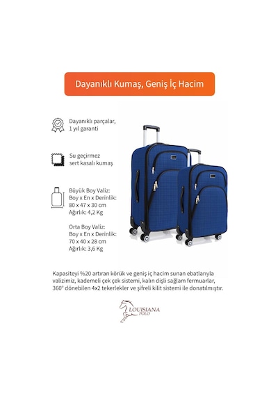 Büyük Ve Orta Boy Valiz Seti 4 Teker Kumaş Valiz Saks Mavi 1081 Mavi