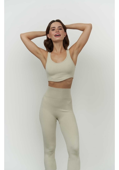 Mai Collection Mai Studios Co. Jade Bej Dikişsiz Fitilli Tayt Bej