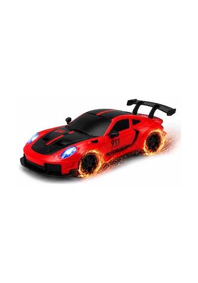Uzaktan Kumandalı Kıvılcım Efekt Porsche Drift Yarış Arabası 4 Adet Yedek Lastik 26 Cm Sesli Oyuncak Kırmızı