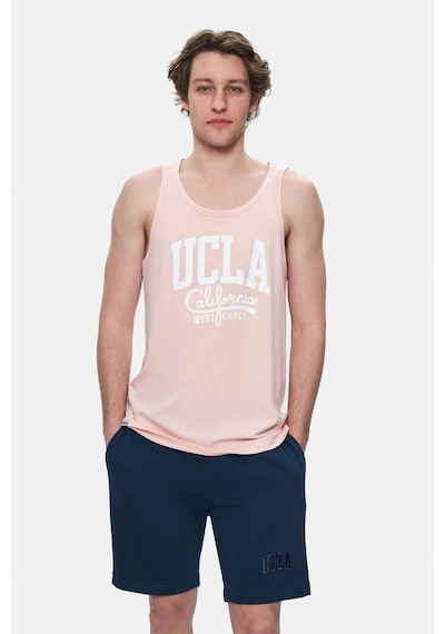 Ucla Pebble Toz Pembe Sıfır Kol Baskılı Oversize Erkek Tshirt Toz Pembe