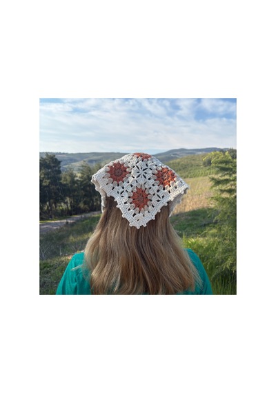 Tığ İşi Örgü Üçgen Bandana: Saç Bandı Bej Bej