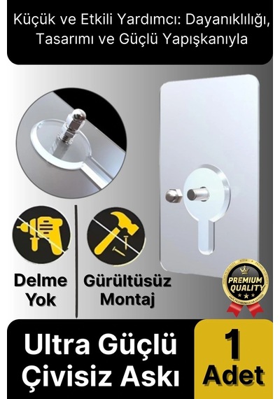 Süper Sağlam İz Bırakmaz Çerçeve Tablo Banyo Mutfak Ultra Güçlü Yapışkanlı Çivisiz Askı 1 Adet Çok Renkli
