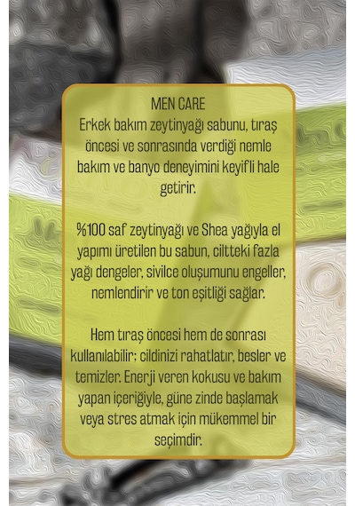 Men Care %100 Doğal Erkek Cilt Bakım Sabunu Nemlendirir Ton Eşitl Diğer
