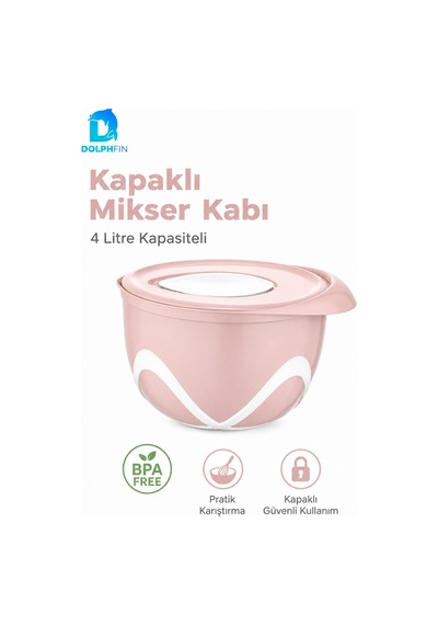 4 Litre Kapaklı Mikser Kabı Bpa İçermez Sıçratma Önleyici Hamur Yoğurma Kabı Pembe