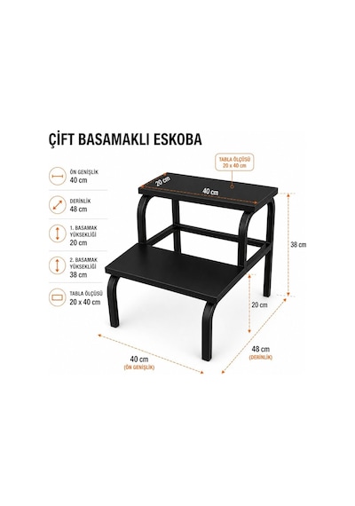 Siyah İki Basamaklı Muayene Masası Basamağı Eskoba