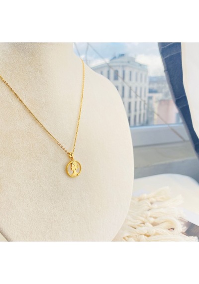 Kadın Kolye Kraliçe Madalyon Figürlü Altın Kaplama Gold 45cm Gold Beyaz