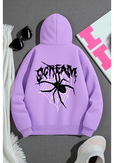 Uyguntarz Scream Baskılı Oversize Sweatshirt Lila