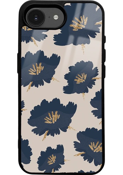 Apple Uyumlu iPhone 16e Blue Flowers Tasarımlı Glossy Telefon Kılıfı Uyumlu Çok Renkli