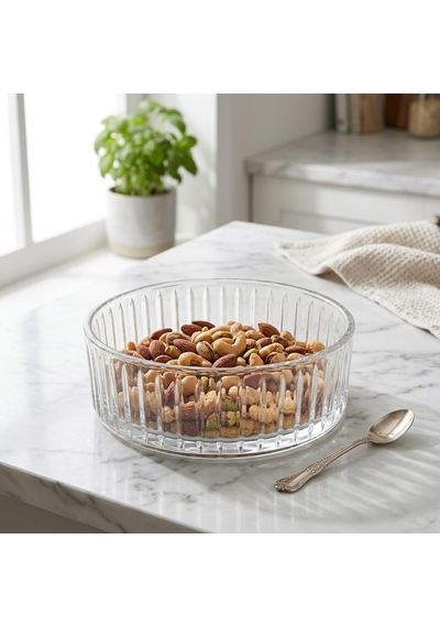 Pupa Model El Yapımı Üfleme Cam Sunum Kasesi - Optikli Çizgili Dekoratif Salata, Meyve Ve Meze Kasesi 14x6 Cm Çok Renkli