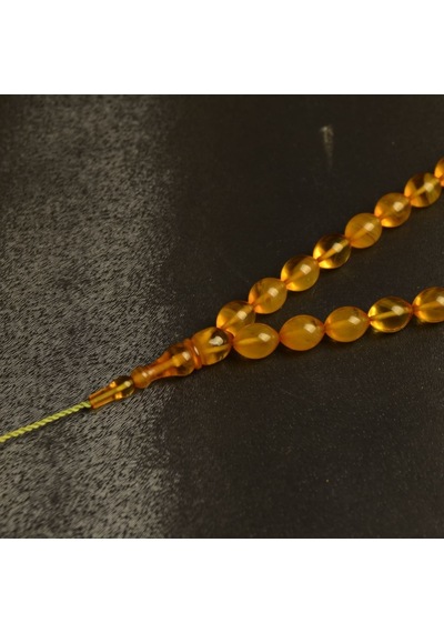 Arpa Kesim 10x7 Mm Sistem İmzalı Ateş Kehribar Püsküllü Tesbih Sarı