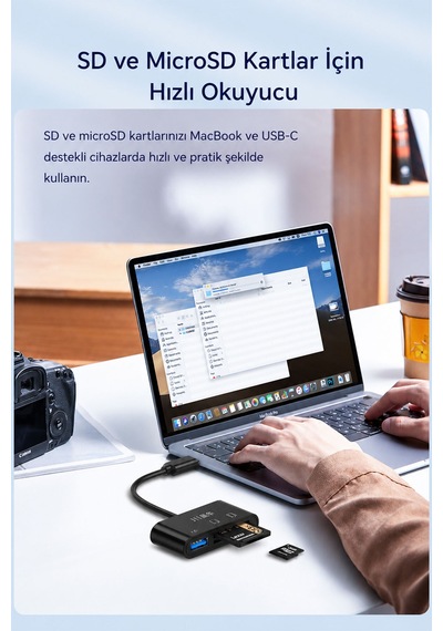 Type-c 3ü 1 Arada Kart Okuyucu Hub, Sd Microsd Tf Kart Ve Usb 2.0 Girişli Otg Adaptör, Apple Macbook Uyumlu Telefon Pc , Fotoğraf Video Dosya Aktarımı, Tak Çalıştır D408