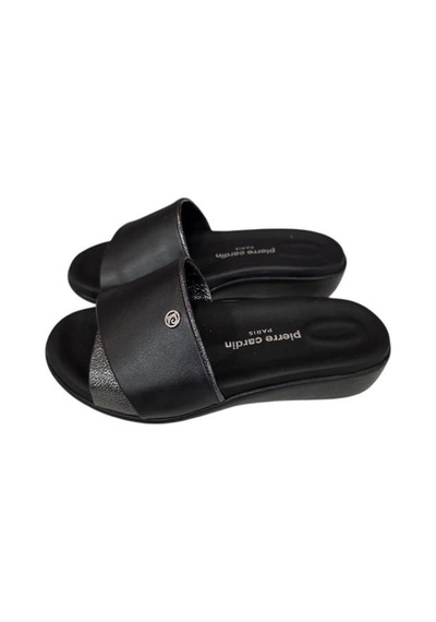 Pierre Cardin Tek Bantklı Şeritli Deri Anatomik Bayan Terlik Gümüş