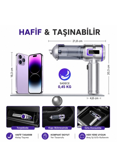 Ultratekno Carboon Serisi Spr-18 20.000 Pa 6000 Mah Kablosuz Üflemeli Araç Süpürgesi 20000 Pa