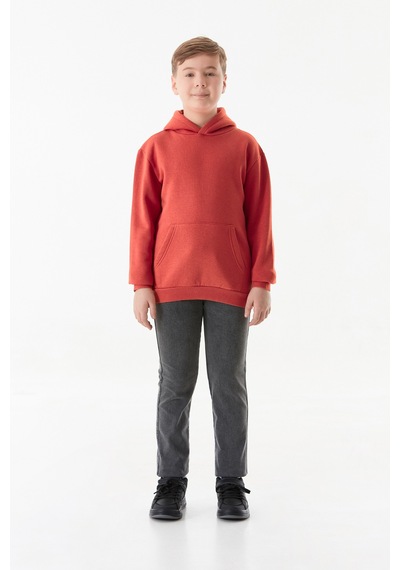 Fullamoda 3 İplik Kanguru Cepli Kapüşonlu Erkek Çocuk Sweatshirt 25kcck5258127380-kırmızı Kırmızı