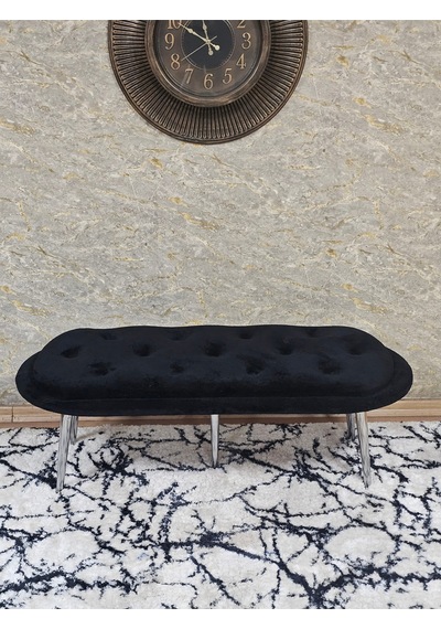Zafir Ufo Oturak Bench - Krom Kaplama Sivriltme Ayak - Oturak - Bench - Puf - Yatak Ucu Pufu Siyah