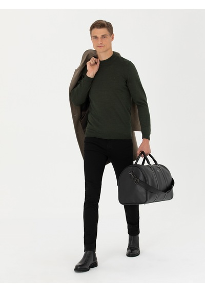 Cacharel Haki Slim Fit Çeyrek Balıkçı Yaka Triko Kazak Yesıl