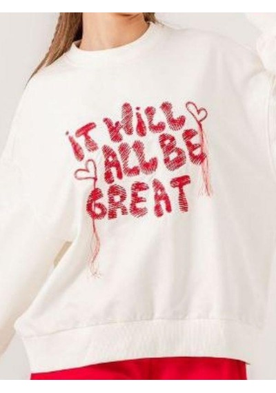 Kız Çocuk 2 İplik Nakışlı Sweatshirt-14212 Ekru