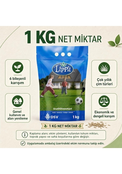 Tr Lippa Lisuna 6 Mix Çim Tohumu, Genel Kullanım Ve Bakımı Zor Alanlar İçin 6 Bileşenli Karışım, 1 Kg 0,250
