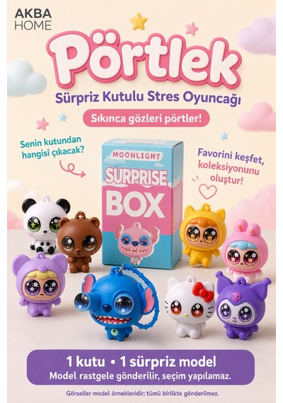 Pörtlek Gizemli Kutulu Stres Oyuncağı Sıkınca Gözleri Pörtleyen Figür Fidget Toys Sukuşi