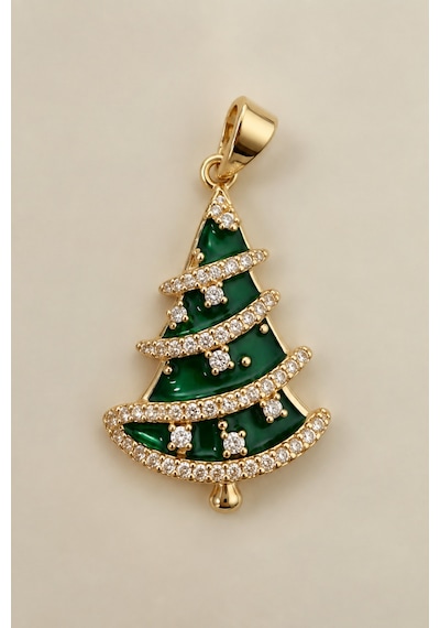 Sertifikalı 316l Çelik Christmas Glow Taşlı Yılbaşı Ağacı Kolye Ucu Altın