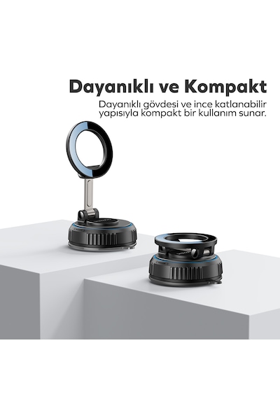 Woyax Magsafe Uyumlu 360 Mıknatıslı Ayarlanabilir Araç İçi Telefon Tutucu Kilitli Vakumlu Masa Dolap Cam Siyah