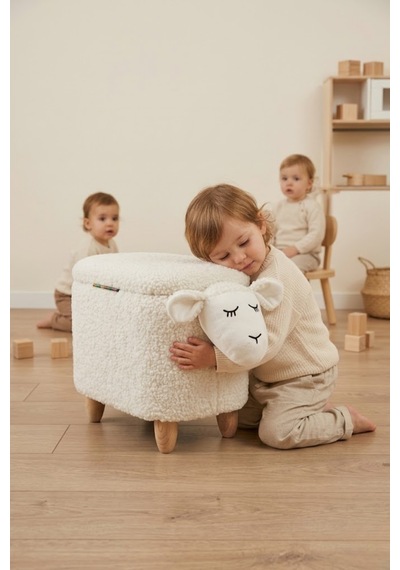 Argimo Mellow Kuzu Figürlü Bebek Çocuk Odası Sandıklı Puf Beyaz