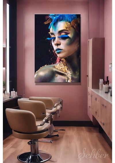 Dekoratif Dikey Kanvas Tablo Tekli Kuaför Güzellik Salonu Makyaj Nail Art Fantezi Makyaj Portre 807