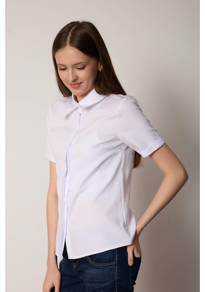 Pera Moda Poplin Kumaş Kısa Kollu Gizli Düğmeli Gömlek Beyaz