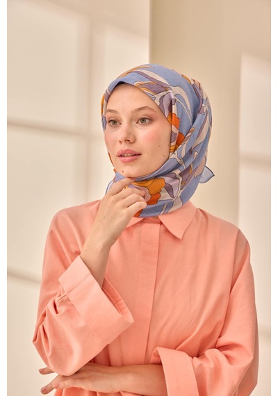 Silk Home Olinda İpek Eşarp 47003-24 Mavi Lila, Turuncu, Vizon, Mor