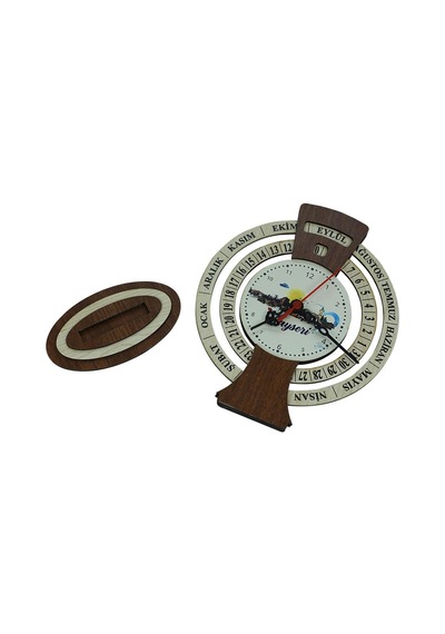 E38 El İşçiliği Kayseri Temalı Ahşap Takvimli Masa Saati 25x20 Cm- 6011