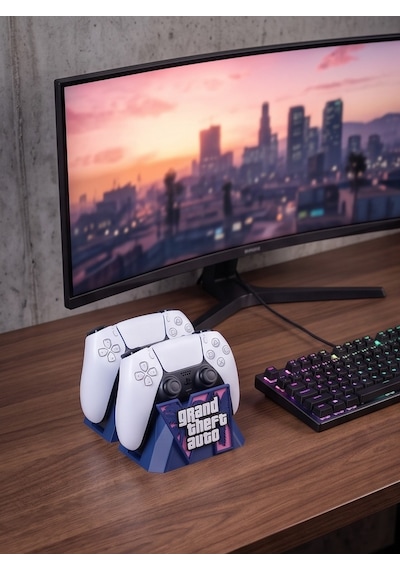 Omni Gta 6 Temalı Ikili Ps5 Kol Standı - Özel Tasarım Gta 6 Kontrolcü Standı, Playstation 5 Oyuncu Aksesuarı Konsol Standı Ve Tutucu Lacivert