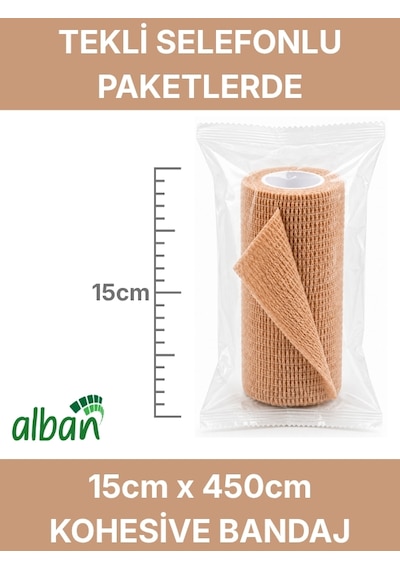 Set Kendinden Yapışkanlı Elastik Bandaj, Kohesiv Bandaj 15cm X 4.5m Spor, Bilek, Ayak Bileği, Veteriner Bandajı Siyah
