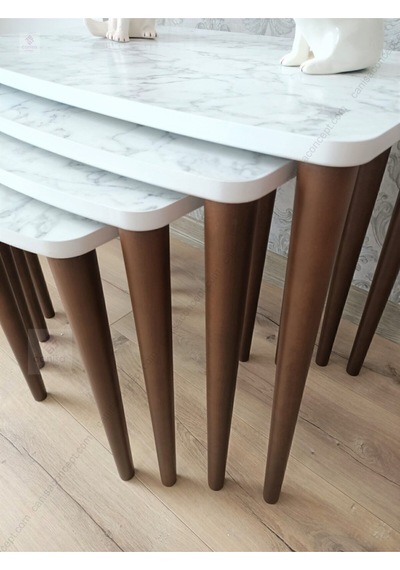 Canisa Concept Telwe Serisi Beyaz Mermer Desen Mdf 1.sınıf 4lü Zigon Sehpa Takımı/ayakları Ceviz Beyaz Mermer Desen / Ayakları Ceviz