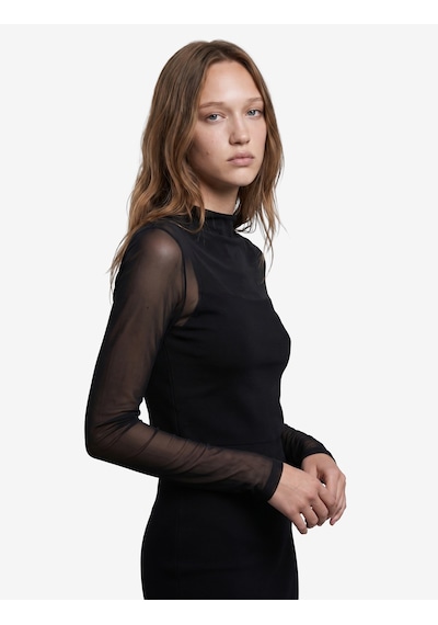 Koton Slim Fit Dik Yaka Kolsuz Tül Detaylı Bluz Siyah 7wal30017ık