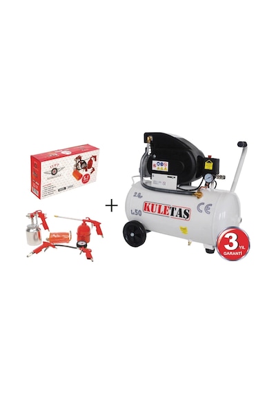 Kuletaş 50 Litre Hava Kompresörü 2 Hp + Süper 5 Li Havalı Alet Seti