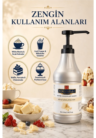 Simonelli Profesyonel Beyaz Çikolatalı Kahve ve Tatlı Sosu 2500 G + Pompa
