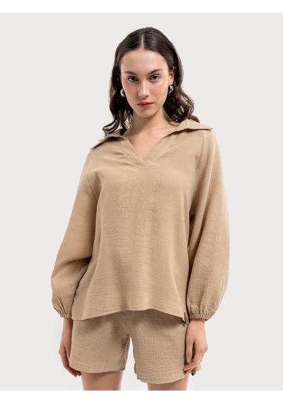 LOFT Oversize Kadın Gömlek U.kol Bej