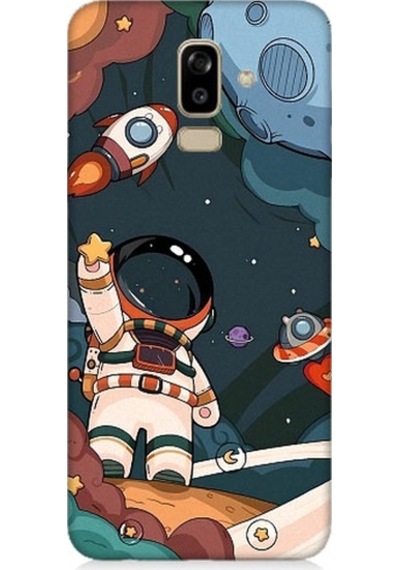 Samsung Galaxy J8 Uyumlu Sevimli Astronot Uzay Macerası Desenli Silikon Kılıf